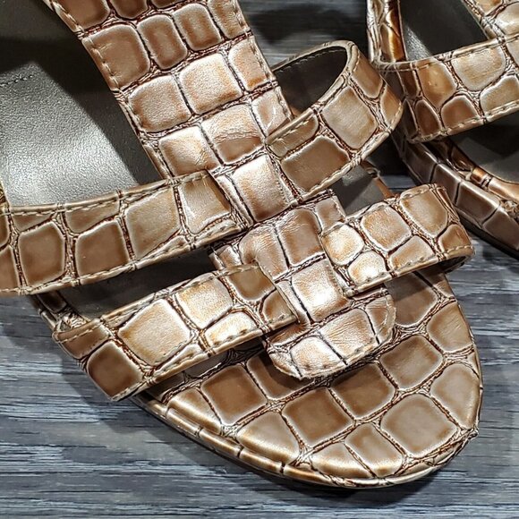 Lane Bryant Women's Brown Faux Reptile Double Strap Heels Shoes Open Toe SZ 9W - Picture 9 of 15